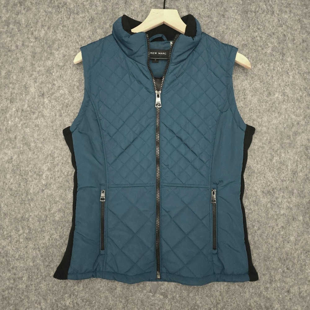 Andrew Marc Vest Womens M Teal Blue Quilted Zip Pockets‎ Sleeveless Insulated